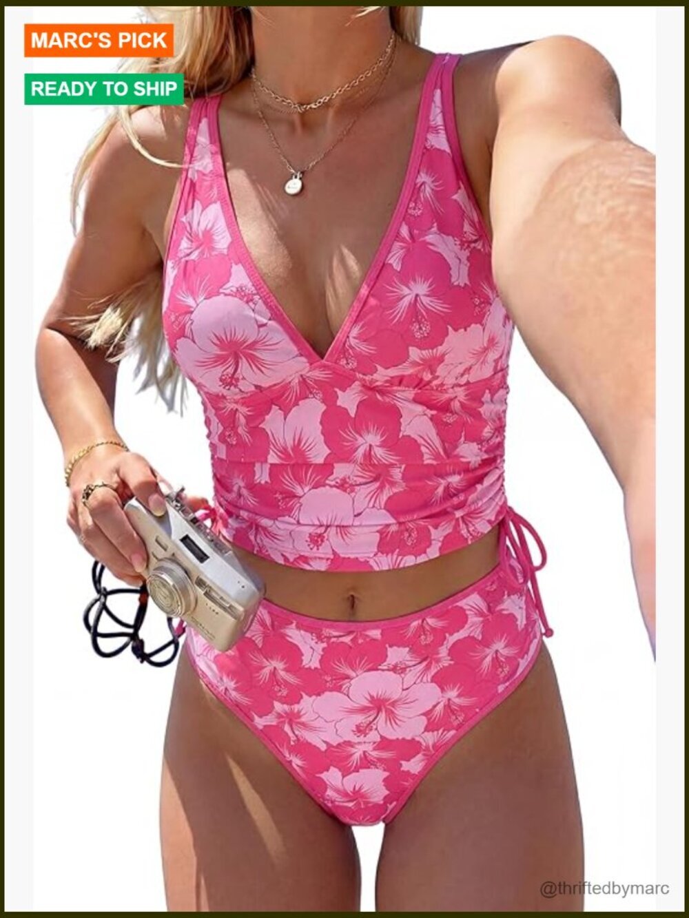 Tankini Swimsuits Tummy Control Two Piece V Neck High Waisted Bottom